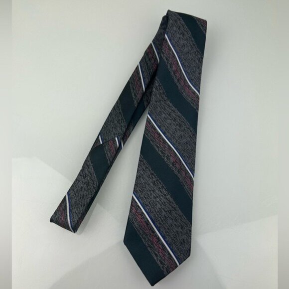 Christian Dior Monsieur VTG Diagonal Striped Gray Blue Red Tie - Picture 2 of 14